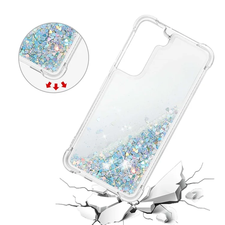 Custodia morbida in TPU chiara con glitter mobili e cuori d'argento per Samsung Galaxy S22+ 5G