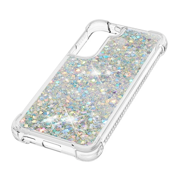 Custodia morbida in TPU chiara con glitter mobili e cuori d'argento per Samsung Galaxy S22+ 5G