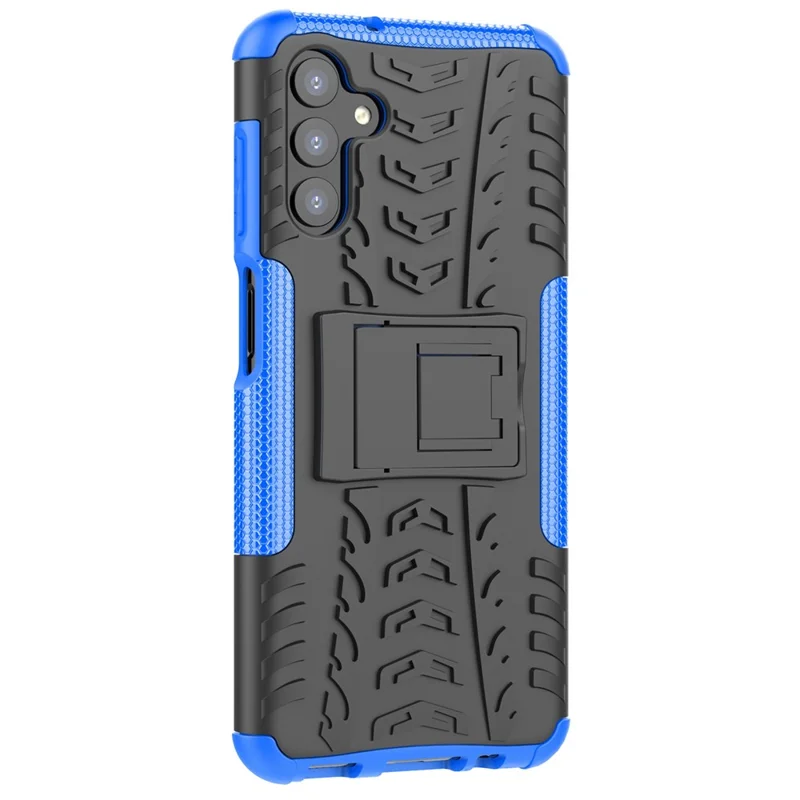 Anti-Rutsch-Reifen-Textur Weich Flexibles TPU + Hartes PC-Schutzhülle mit Ständer für Samsung Galaxy A13 5G / A04s 4G (164,7 x 76,7 x 9,1 mm) - Blau