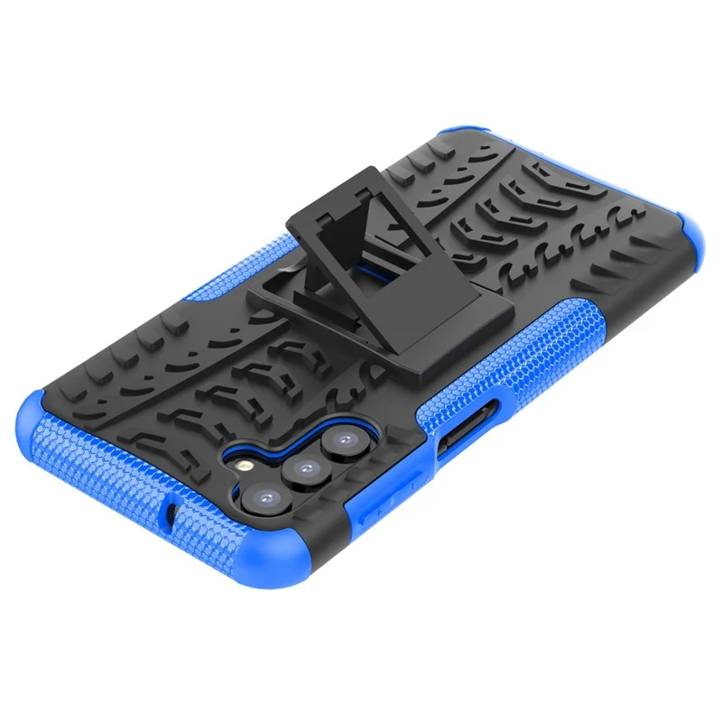 Anti-Rutsch-Reifen-Textur Weich Flexibles TPU + Hartes PC-Schutzhülle mit Ständer für Samsung Galaxy A13 5G / A04s 4G (164,7 x 76,7 x 9,1 mm) - Blau