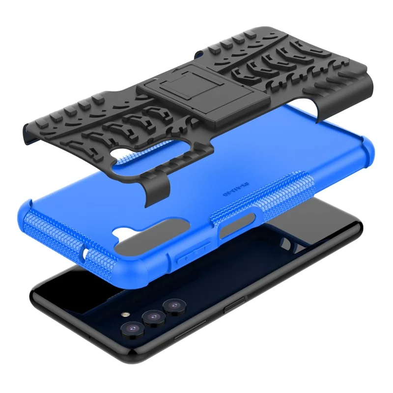 Anti-Rutsch-Reifen-Textur Weich Flexibles TPU + Hartes PC-Schutzhülle mit Ständer für Samsung Galaxy A13 5G / A04s 4G (164,7 x 76,7 x 9,1 mm) - Blau