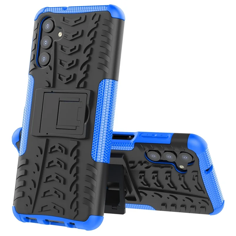 Anti-Rutsch-Reifen-Textur Weich Flexibles TPU + Hartes PC-Schutzhülle mit Ständer für Samsung Galaxy A13 5G / A04s 4G (164,7 x 76,7 x 9,1 mm) - Blau