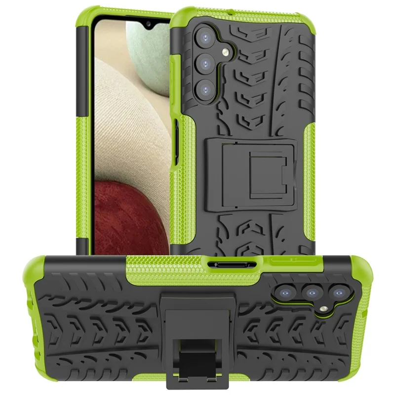 Anti-Slip Tire Texture Soft Flexible TPU + Hard PC Protective Phone Case with Kickstand for Samsung Galaxy A13 5G / A04s 4G (164.7mm) - Green