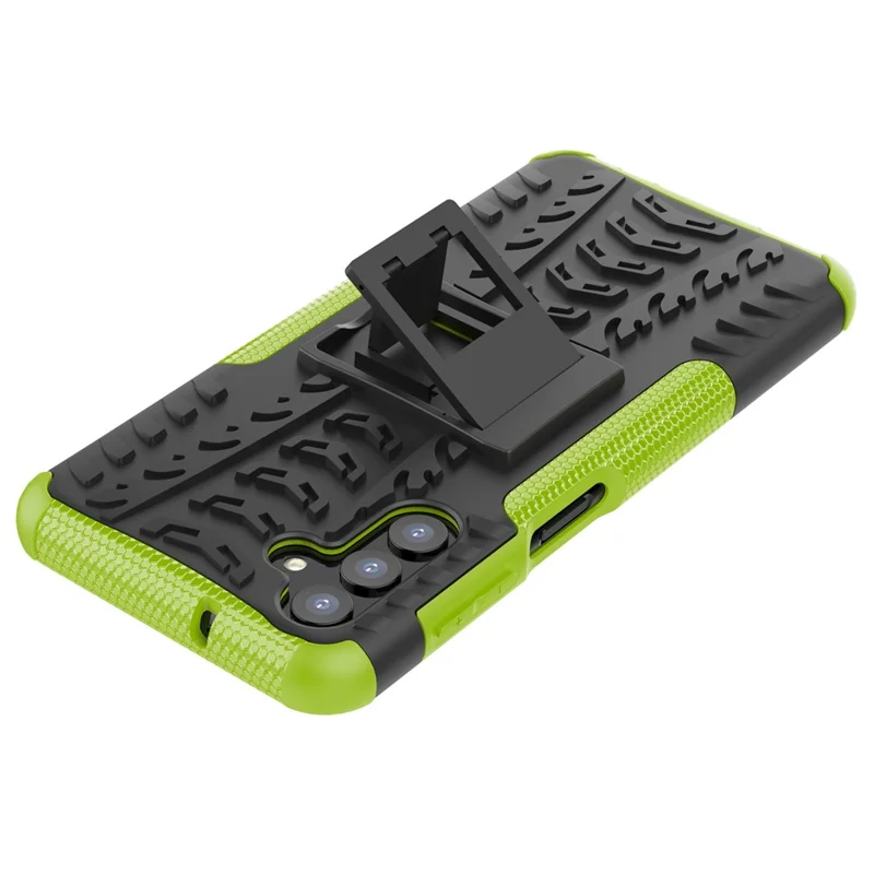 Anti-Slip Tire Texture Soft Flexible TPU + Hard PC Protective Phone Case with Kickstand for Samsung Galaxy A13 5G / A04s 4G (164.7mm) - Green