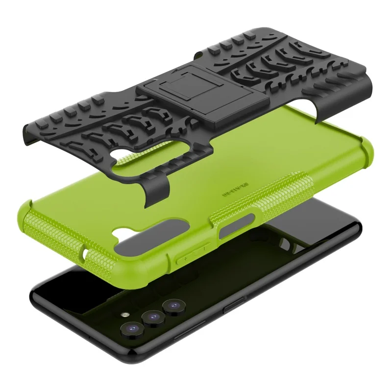 Anti-Slip Tire Texture Soft Flexible TPU + Hard PC Protective Phone Case with Kickstand for Samsung Galaxy A13 5G / A04s 4G (164.7mm) - Green