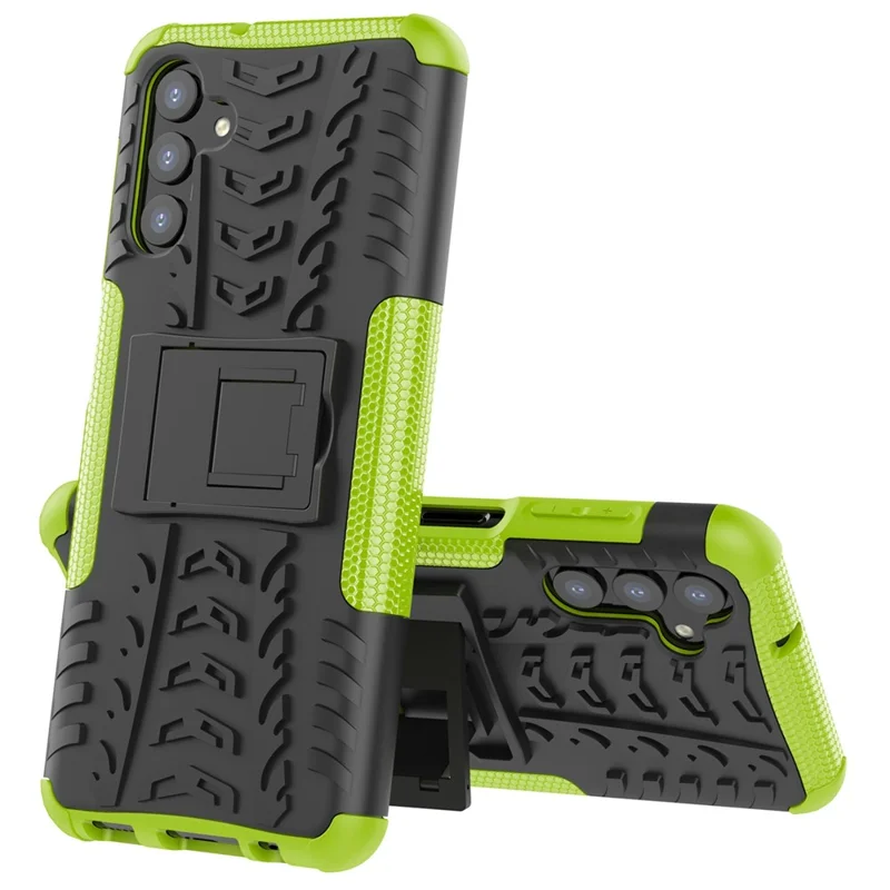 Anti-Slip Tire Texture Soft Flexible TPU + Hard PC Protective Phone Case with Kickstand for Samsung Galaxy A13 5G / A04s 4G (164.7mm) - Green