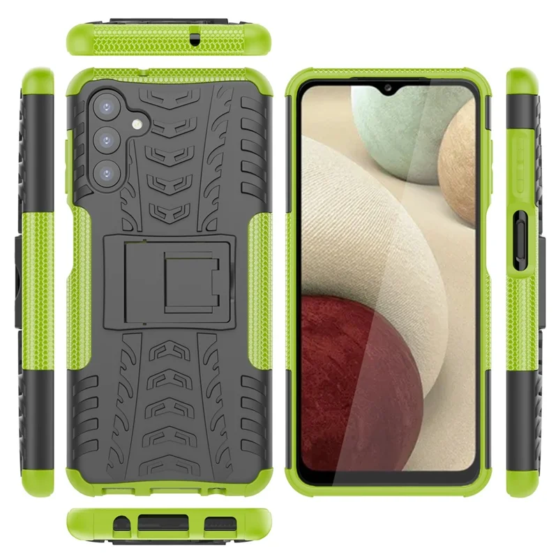 Anti-Slip Tire Texture Soft Flexible TPU + Hard PC Protective Phone Case with Kickstand for Samsung Galaxy A13 5G / A04s 4G (164.7mm) - Green