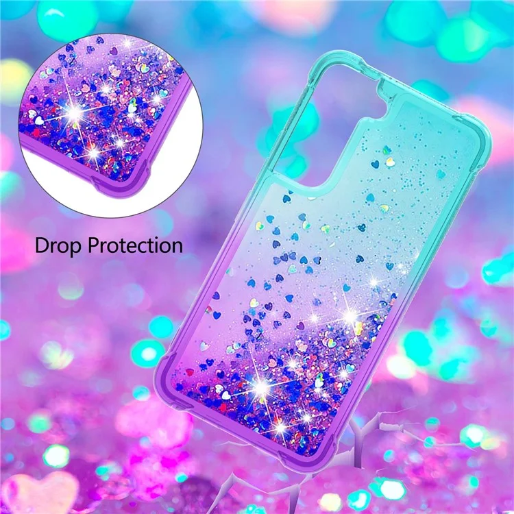 Gradient Quicksand Series Soft TPU Liquid Floating Protective Phone Case für Samsung Galaxy S22 5G - Himmelblau/Lila