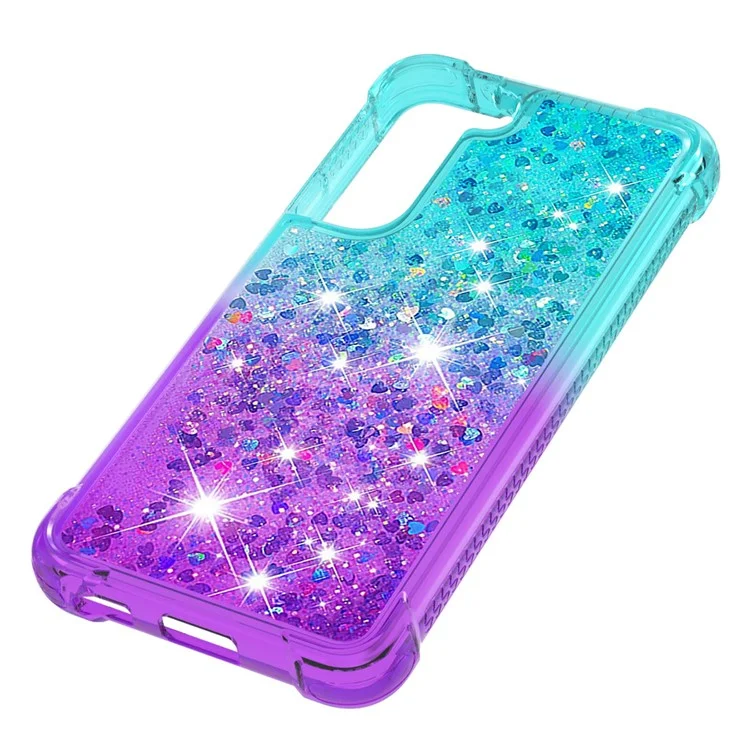 Gradient Quicksand Series Soft TPU Liquid Floating Protective Phone Case für Samsung Galaxy S22 5G - Himmelblau/Lila