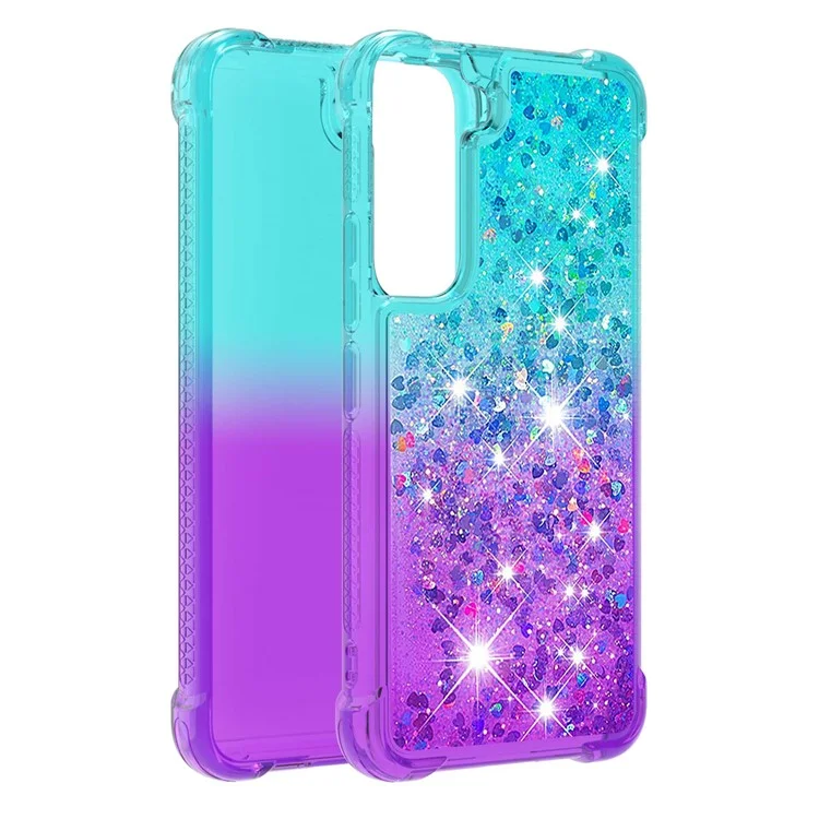 Gradient Quicksand Series Soft TPU Liquid Floating Protective Phone Case für Samsung Galaxy S22 5G - Himmelblau/Lila