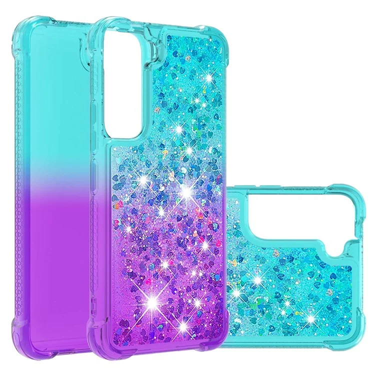 Gradient Quicksand Series Soft TPU Liquid Floating Protective Phone Case für Samsung Galaxy S22 5G - Himmelblau/Lila