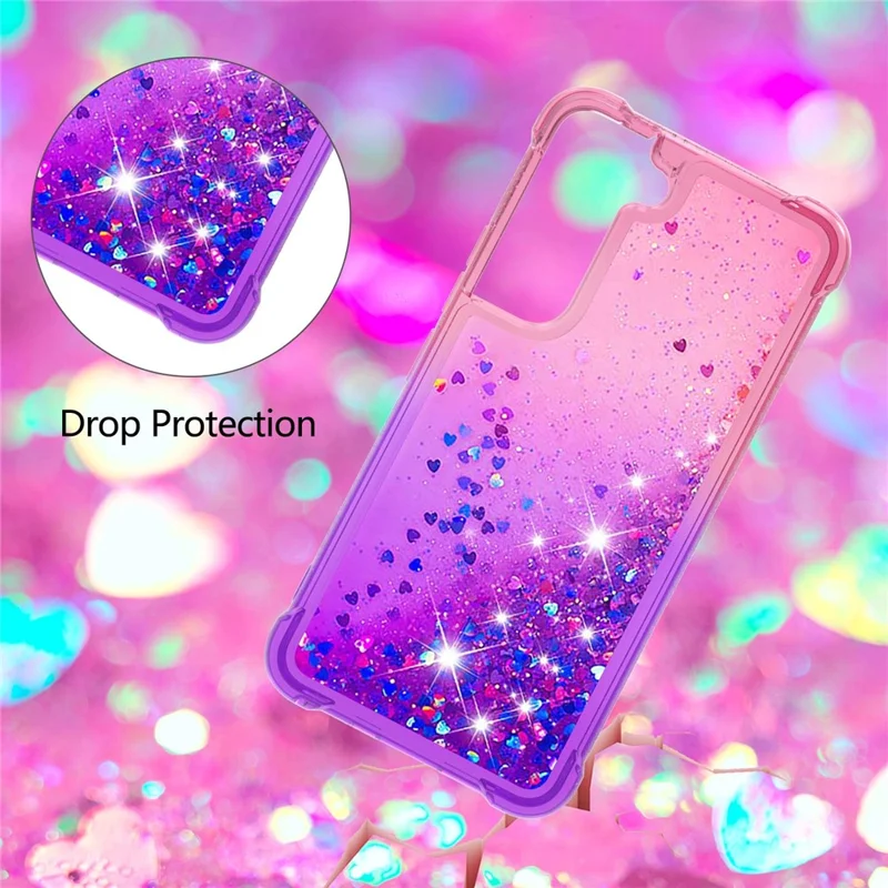 Gradient Quicksand Series Soft TPU Liquid Floating Protective Phone Case for Samsung Galaxy S22 5G - Pink/Purple
