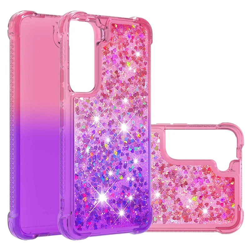 Gradient Quicksand Series Soft TPU Liquid Floating Protective Phone Case for Samsung Galaxy S22 5G - Pink/Purple