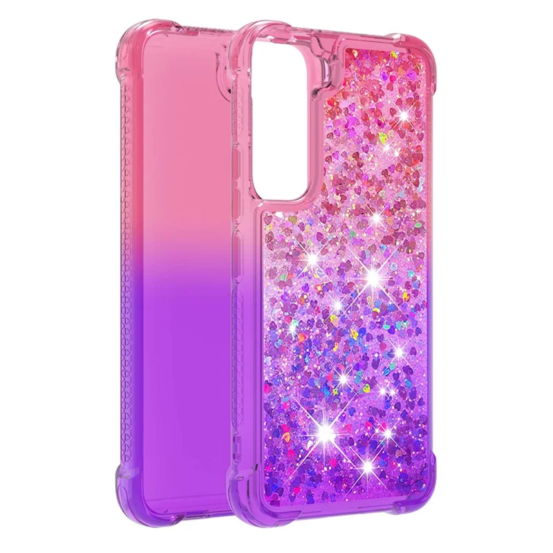 Gradient Quicksand Series Soft TPU Liquid Floating Protective Phone Case for Samsung Galaxy S22 5G - Pink/Purple