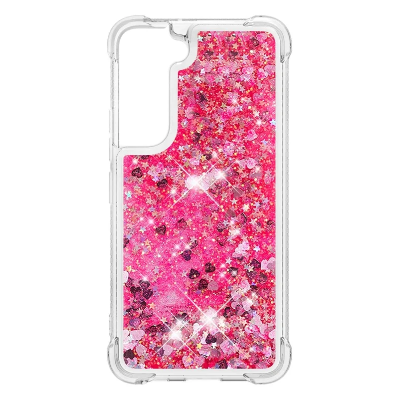 Moving Quicksand Glitter Cover TPU Cute Clear Phone Case for Samsung Galaxy S22 5G - Pink Hearts