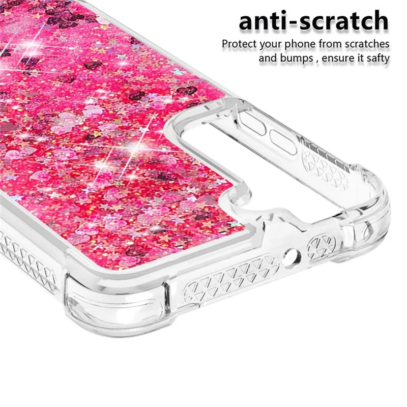 Moving Quicksand Glitter Cover TPU Cute Clear Phone Case for Samsung Galaxy S22 5G - Pink Hearts