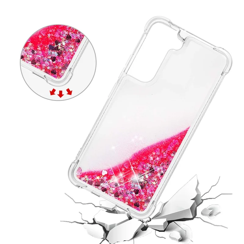 Moving Quicksand Glitter Cover TPU Cute Clear Phone Case for Samsung Galaxy S22 5G - Pink Hearts
