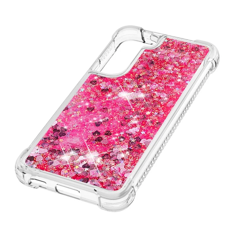 Moving Quicksand Glitter Cover TPU Cute Clear Phone Case for Samsung Galaxy S22 5G - Pink Hearts