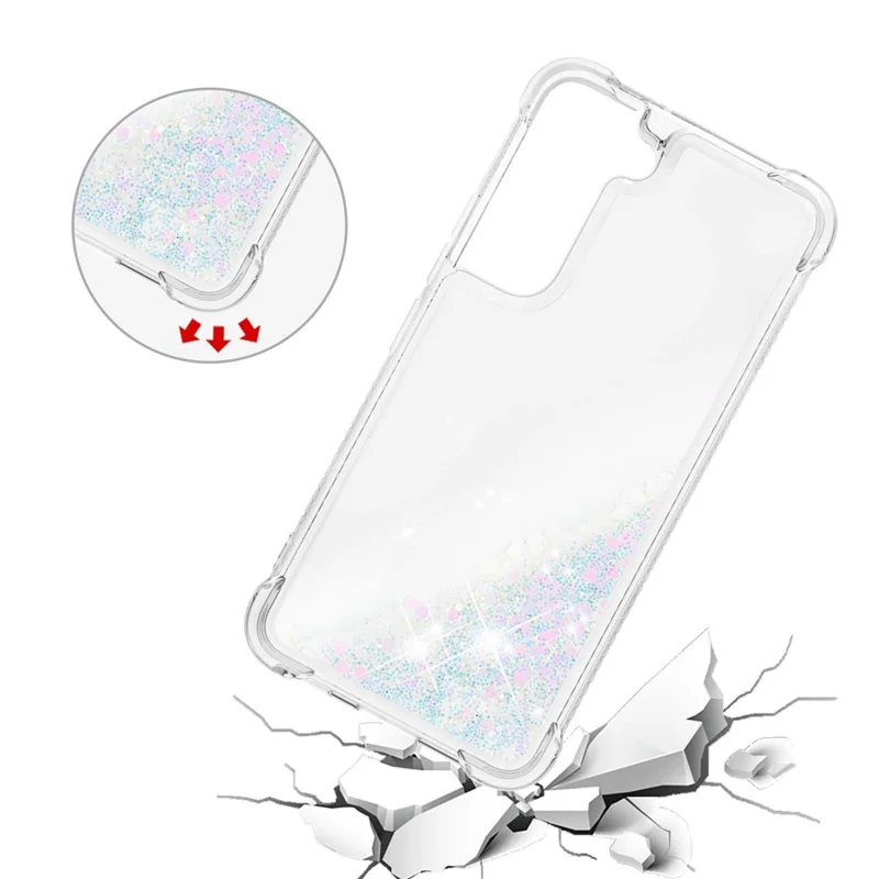 Funda de Teléfono Móvil Transparente con Glitter en Movimiento y Corazones Brillantes para Samsung Galaxy S22 5G