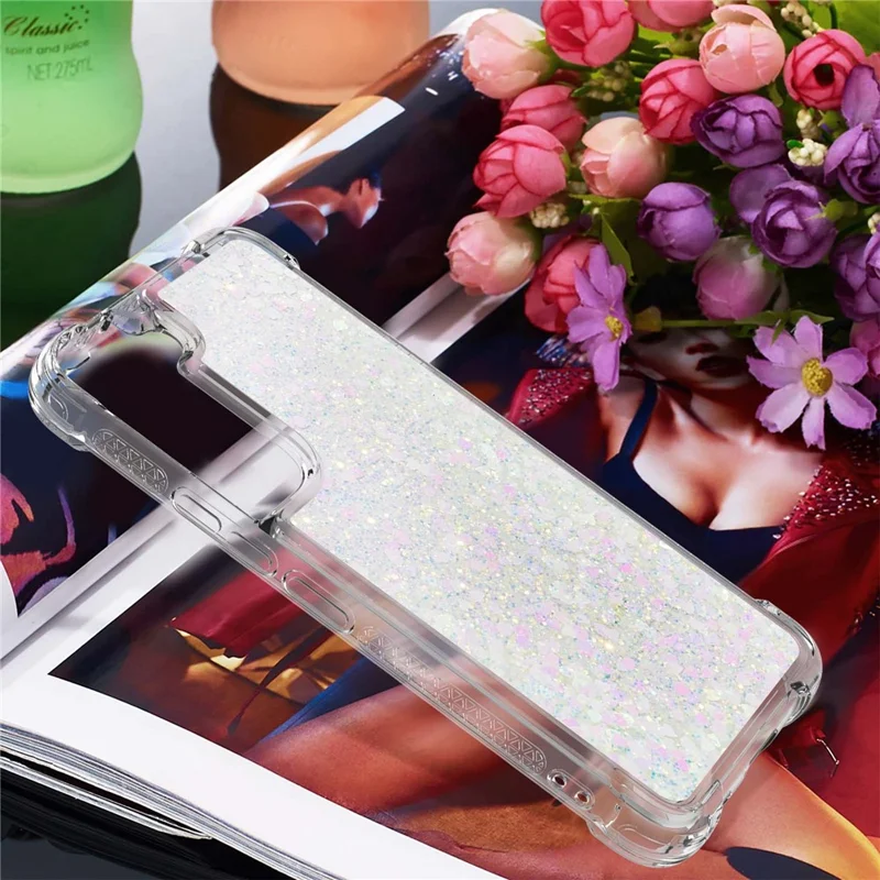 Funda de Teléfono Móvil Transparente con Glitter en Movimiento y Corazones Brillantes para Samsung Galaxy S22 5G