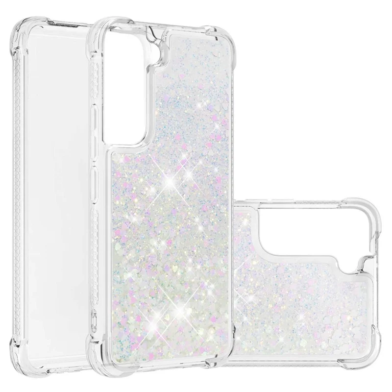 Funda de Teléfono Móvil Transparente con Glitter en Movimiento y Corazones Brillantes para Samsung Galaxy S22 5G