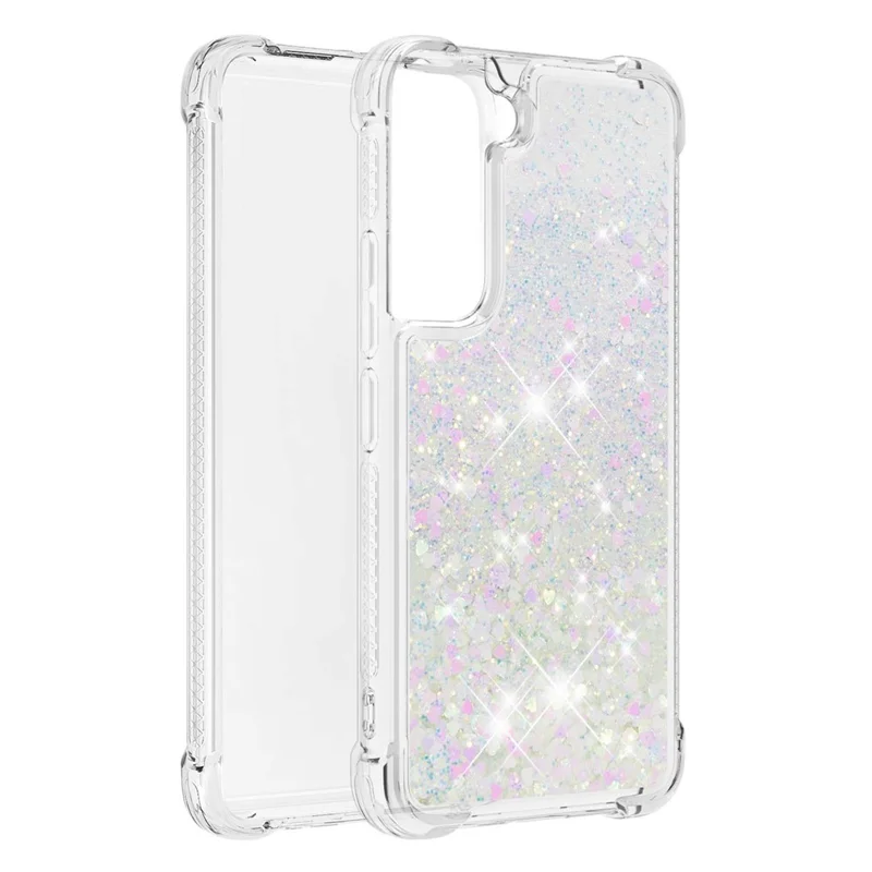 Funda de Teléfono Móvil Transparente con Glitter en Movimiento y Corazones Brillantes para Samsung Galaxy S22 5G