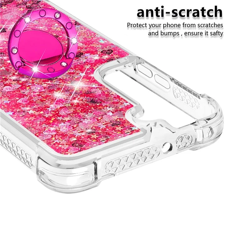 Зубень и Блестящее Блестящее Кафету Кольцо Кик -стрижкой TPU Back Phone Case Для Samsung Galaxy S22 5G - Розовые Сердца