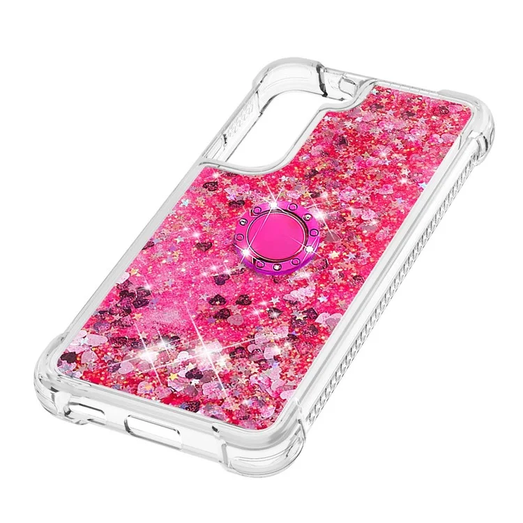 Зубень и Блестящее Блестящее Кафету Кольцо Кик -стрижкой TPU Back Phone Case Для Samsung Galaxy S22 5G - Розовые Сердца
