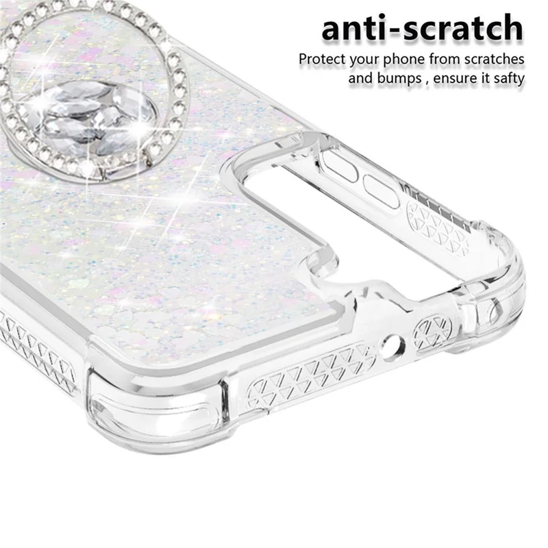 Quicksand Glitter Shiny Rhinestone Ring Kickstand TPU Back Phone Case for Samsung Galaxy S22 5G - Shiny Hearts