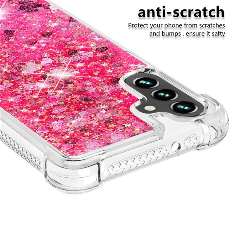 Quicksand Flowing Moving Glitter Flexible TPU Shockproof Cute Phone Case for Samsung Galaxy A13 5G / A04s 4G (164.7 x 76.7 x 9.1 mm) - Pink Hearts