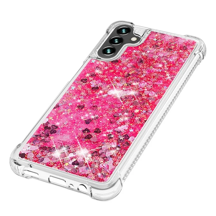 Quicksand Flowing Moving Glitter Flexible TPU Shockproof Cute Phone Case for Samsung Galaxy A13 5G / A04s 4G (164.7 x 76.7 x 9.1 mm) - Pink Hearts