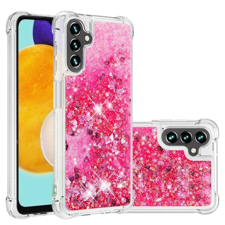 Quicksand Flowing Moving Glitter Flexible TPU Shockproof Cute Phone Case for Samsung Galaxy A13 5G / A04s 4G (164.7 x 76.7 x 9.1 mm) - Pink Hearts