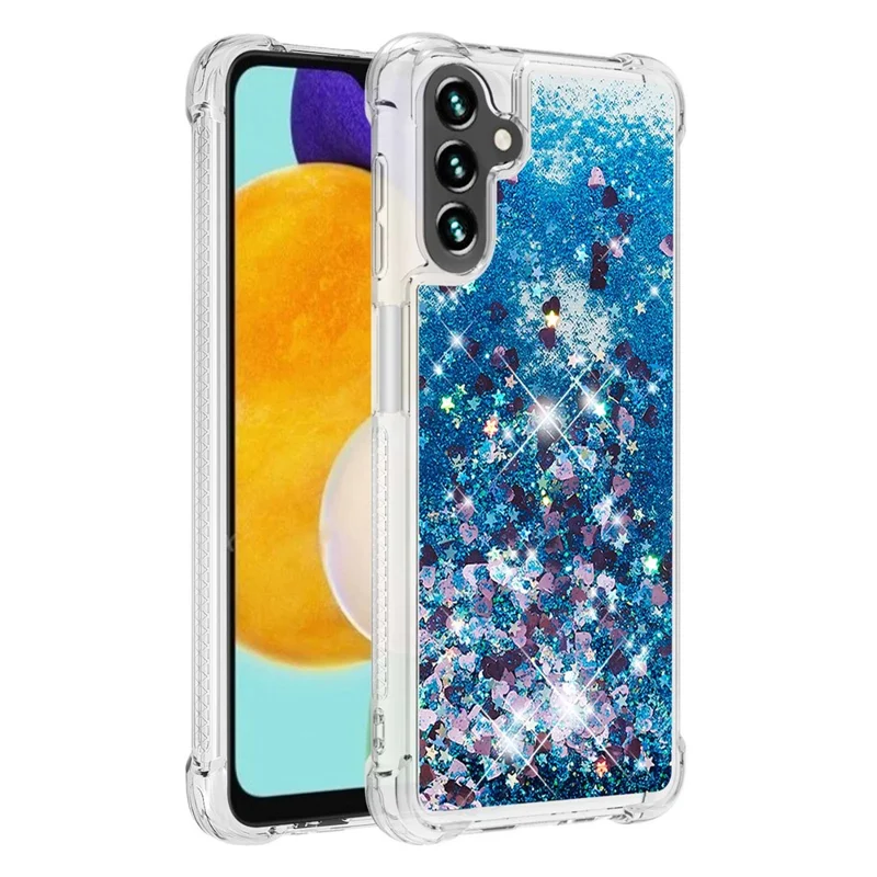Quicksand Flowing Moving Glitter Flexible TPU Shockproof Cute Phone Case for Samsung Galaxy A13 5G / A04s 4G (164.7mm) - Blue Hearts