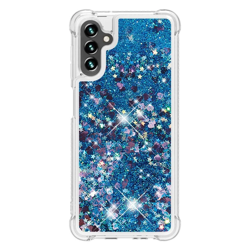 Quicksand Flowing Moving Glitter Flexible TPU Shockproof Cute Phone Case for Samsung Galaxy A13 5G / A04s 4G (164.7mm) - Blue Hearts