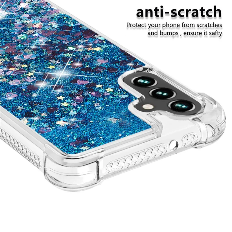 Quicksand Flowing Moving Glitter Flexible TPU Shockproof Cute Phone Case for Samsung Galaxy A13 5G / A04s 4G (164.7mm) - Blue Hearts