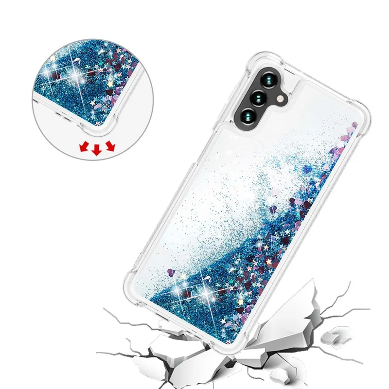 Quicksand Flowing Moving Glitter Flexible TPU Shockproof Cute Phone Case for Samsung Galaxy A13 5G / A04s 4G (164.7mm) - Blue Hearts