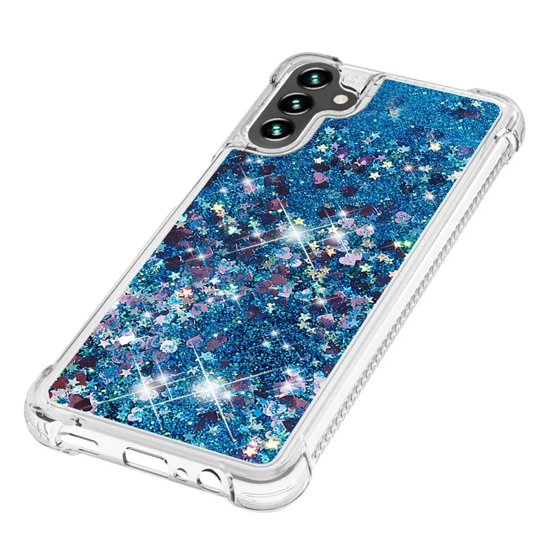 Quicksand Flowing Moving Glitter Flexible TPU Shockproof Cute Phone Case for Samsung Galaxy A13 5G / A04s 4G (164.7mm) - Blue Hearts