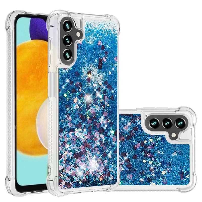 Quicksand Flowing Moving Glitter Flexible TPU Shockproof Cute Phone Case for Samsung Galaxy A13 5G / A04s 4G (164.7mm) - Blue Hearts