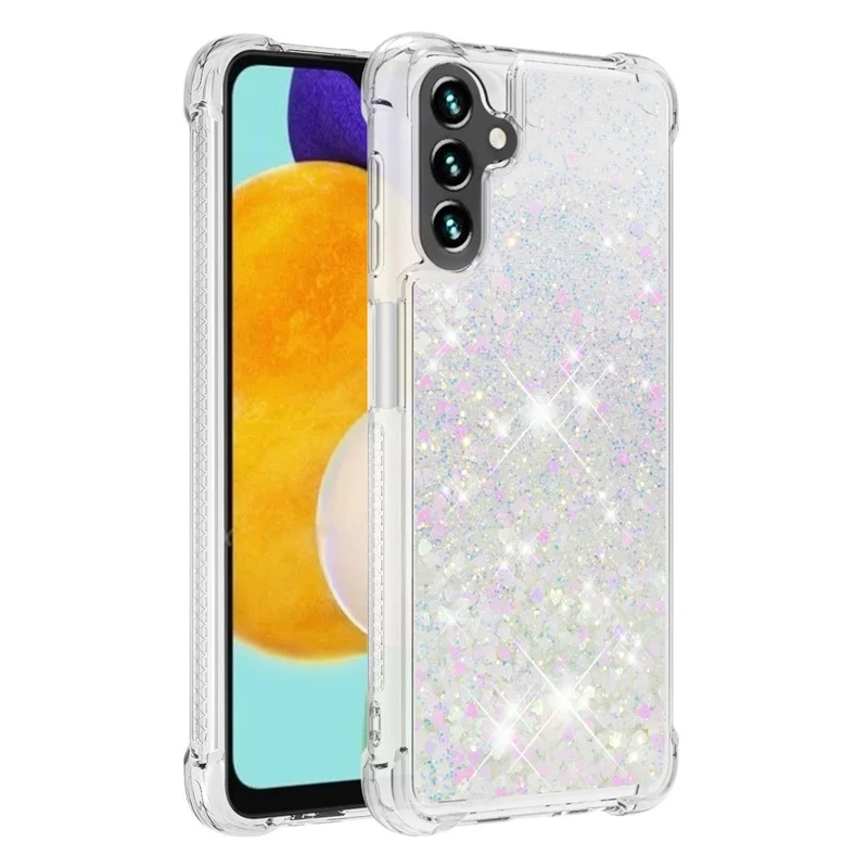 Quicksand Flowing Moving Glitter Flexible TPU Shockproof Cute Phone Case for Samsung Galaxy A13 5G / A04s 4G (164.7mm) - Shiny Hearts