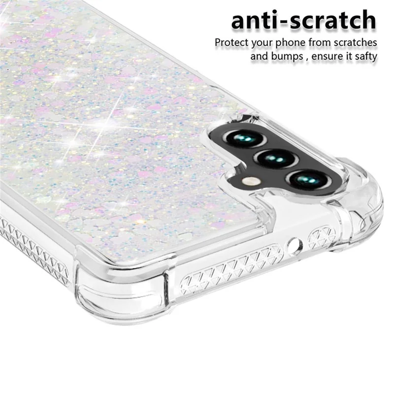 Quicksand Flowing Moving Glitter Flexible TPU Shockproof Cute Phone Case for Samsung Galaxy A13 5G / A04s 4G (164.7mm) - Shiny Hearts