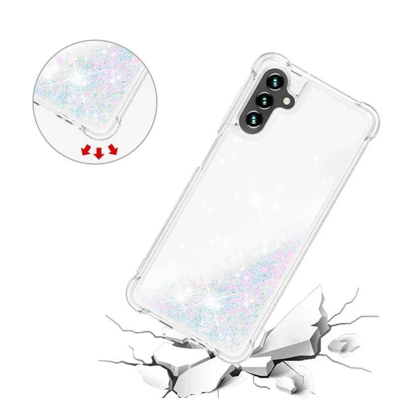 Quicksand Flowing Moving Glitter Flexible TPU Shockproof Cute Phone Case for Samsung Galaxy A13 5G / A04s 4G (164.7mm) - Shiny Hearts