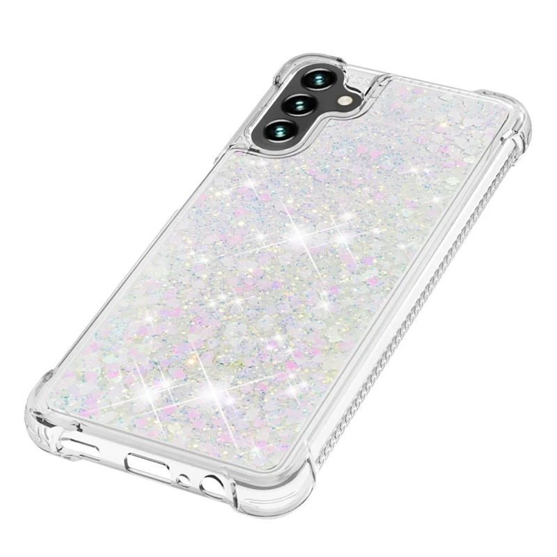 Quicksand Flowing Moving Glitter Flexible TPU Shockproof Cute Phone Case for Samsung Galaxy A13 5G / A04s 4G (164.7mm) - Shiny Hearts