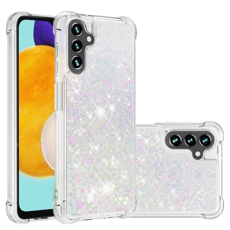 Quicksand Flowing Moving Glitter Flexible TPU Shockproof Cute Phone Case for Samsung Galaxy A13 5G / A04s 4G (164.7mm) - Shiny Hearts