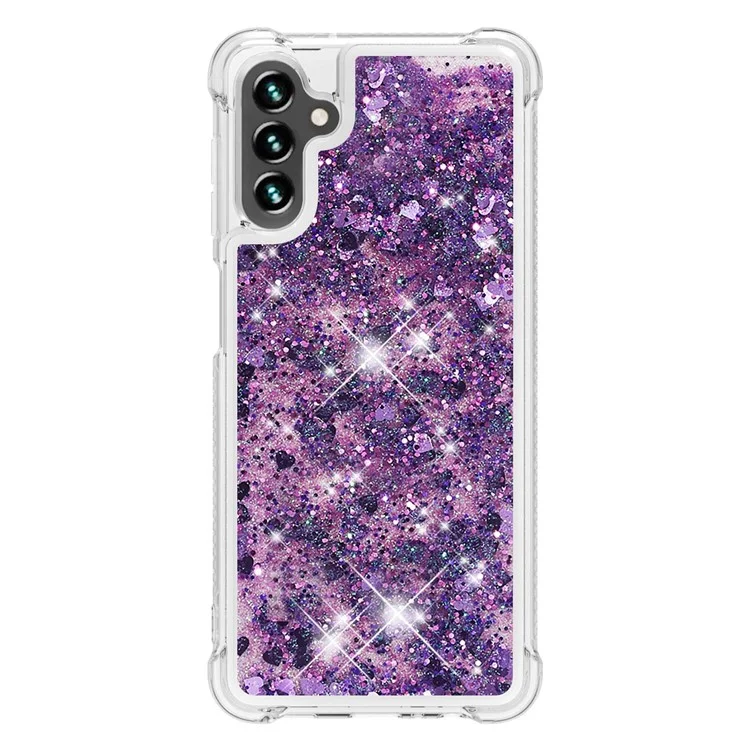 Quicksand Flowing Moving Glitter Flexible TPU Shockproof Cute Phone Case for Samsung Galaxy A13 5G / A04s 4G (164.7 x 76.7 x 9.1 mm) - Dark Purple Hearts