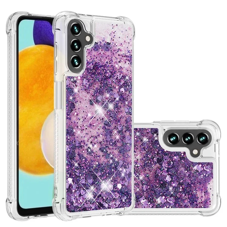 Quicksand Flowing Moving Glitter Flexible TPU Shockproof Cute Phone Case for Samsung Galaxy A13 5G / A04s 4G (164.7 x 76.7 x 9.1 mm) - Dark Purple Hearts