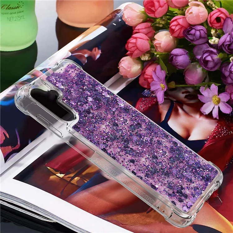 Quicksand Flowing Moving Glitter Flexible TPU Shockproof Cute Phone Case for Samsung Galaxy A13 5G / A04s 4G (164.7 x 76.7 x 9.1 mm) - Dark Purple Hearts