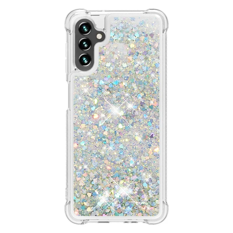 Quicksand Flowing Moving Glitter Flexible TPU Shockproof Cute Phone Case for Samsung Galaxy A13 5G / A04s 4G (164.7mm) - Silver Hearts