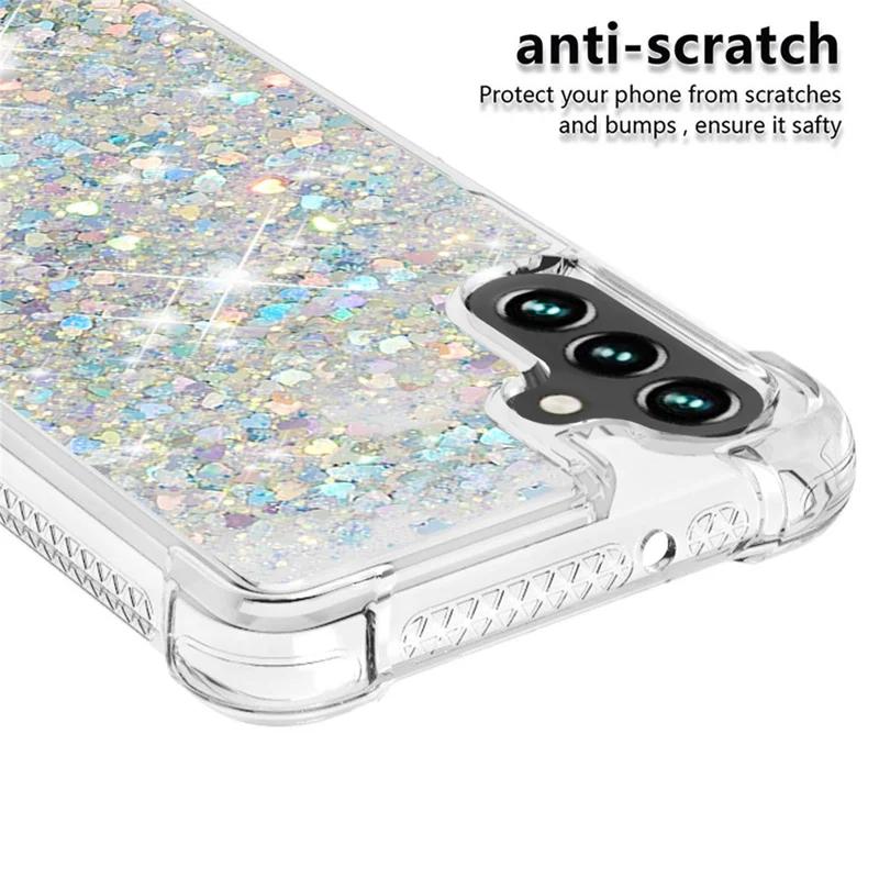 Quicksand Flowing Moving Glitter Flexible TPU Shockproof Cute Phone Case for Samsung Galaxy A13 5G / A04s 4G (164.7mm) - Silver Hearts