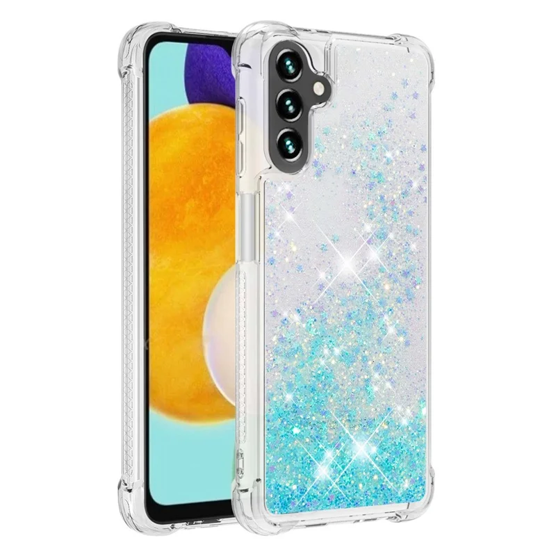 Quicksand Flowing Moving Glitter Flexible TPU Shockproof Cute Phone Case for Samsung Galaxy A13 5G / A04s 4G (164.7mm) - Blue Pentagram