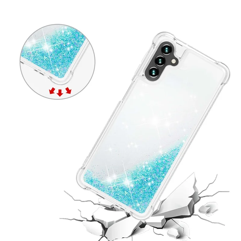 Quicksand Flowing Moving Glitter Flexible TPU Shockproof Cute Phone Case for Samsung Galaxy A13 5G / A04s 4G (164.7mm) - Blue Pentagram